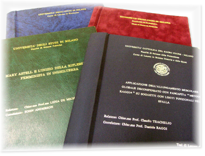 Copertine Tesi in seta, tela, similpelle, velluto Esempi copertine tesi di laurea
