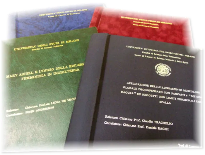Copertine Tesi in seta, tela, similpelle, velluto Esempi copertine tesi di laurea